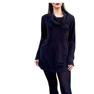 Barefoot Dreams CozyChic Ultra Lite Cowl Neck Tunic Sweater Black BDWCU1623 L